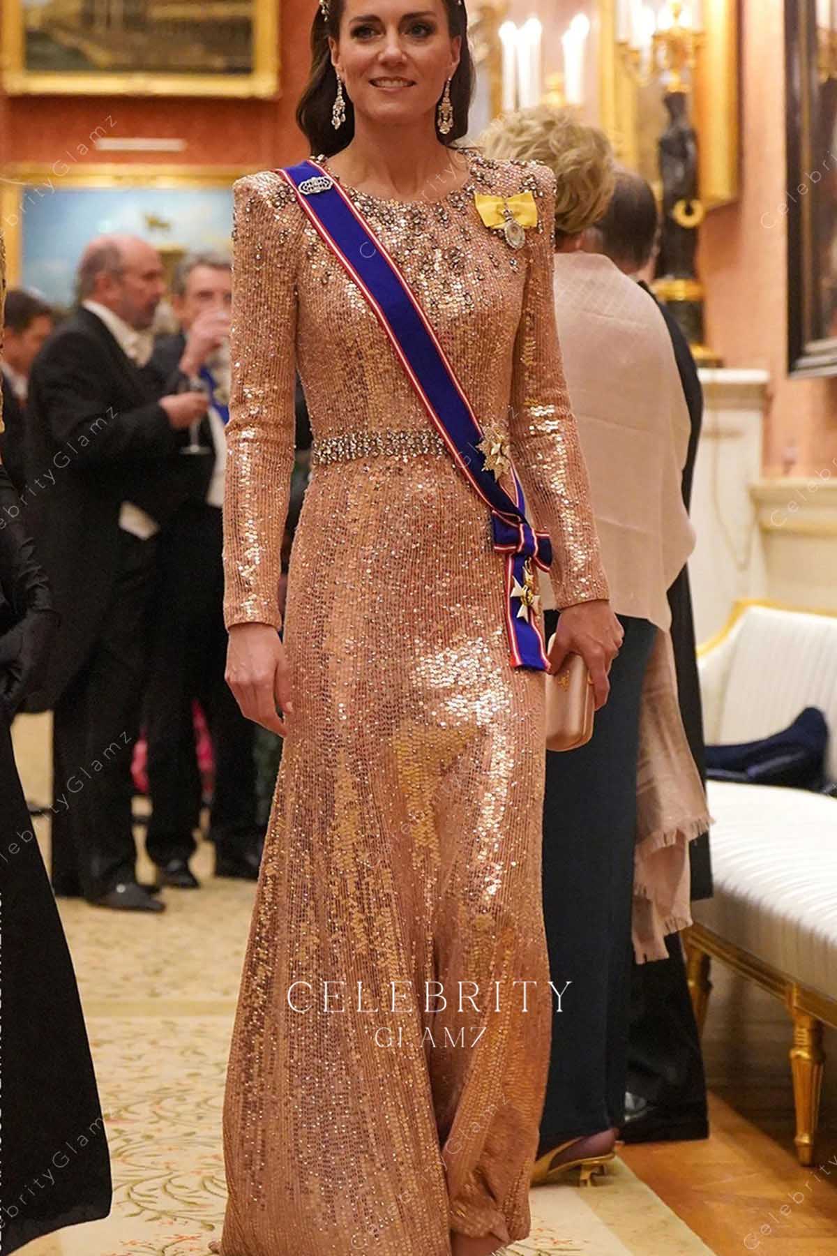 Kate rose gold fit flare diplomatic reception formal dress