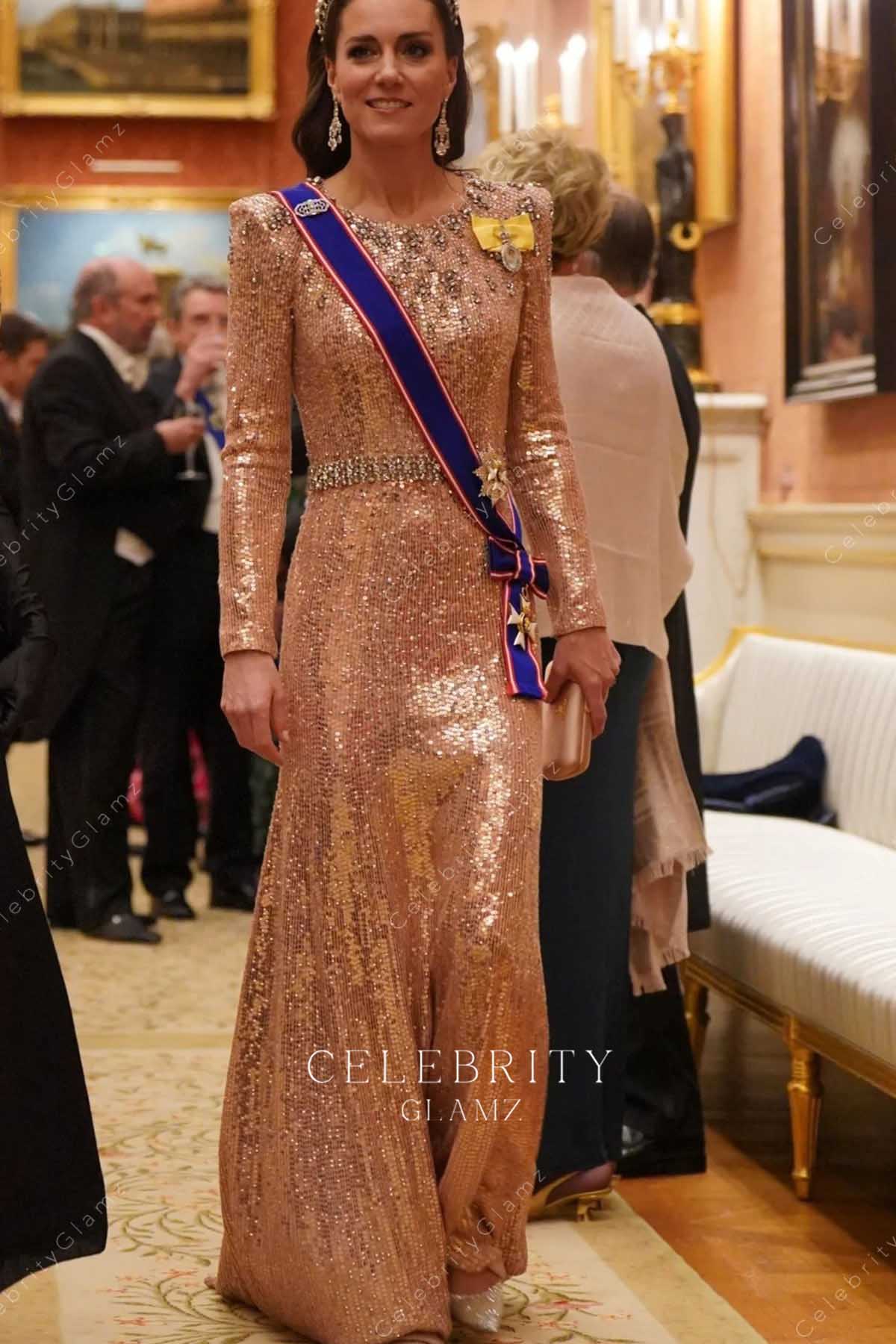 Kate rose gold glitter diplomatic reception formal dress