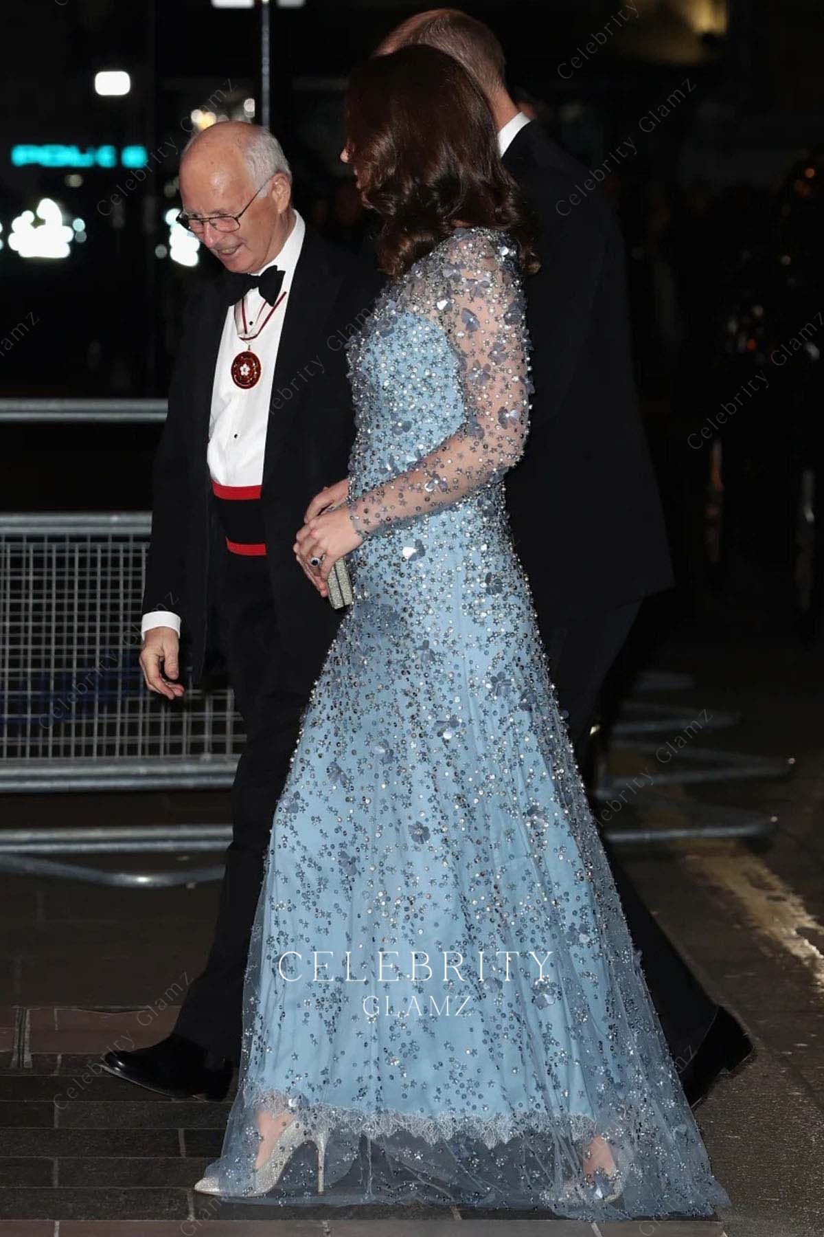 Kate sequin blue evening dress royal variety show 2017
