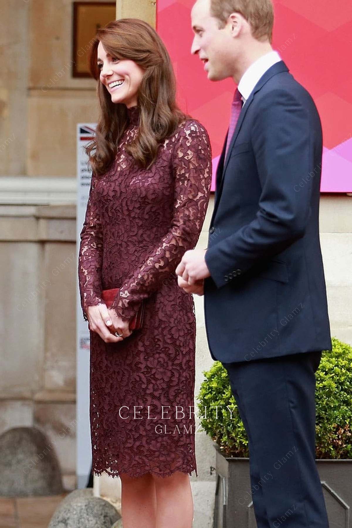 Kate sheer lace formal dress greet Chinese president 2015