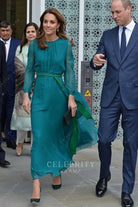 Kate teal contrast belt dress visit aga khan Centre 2019