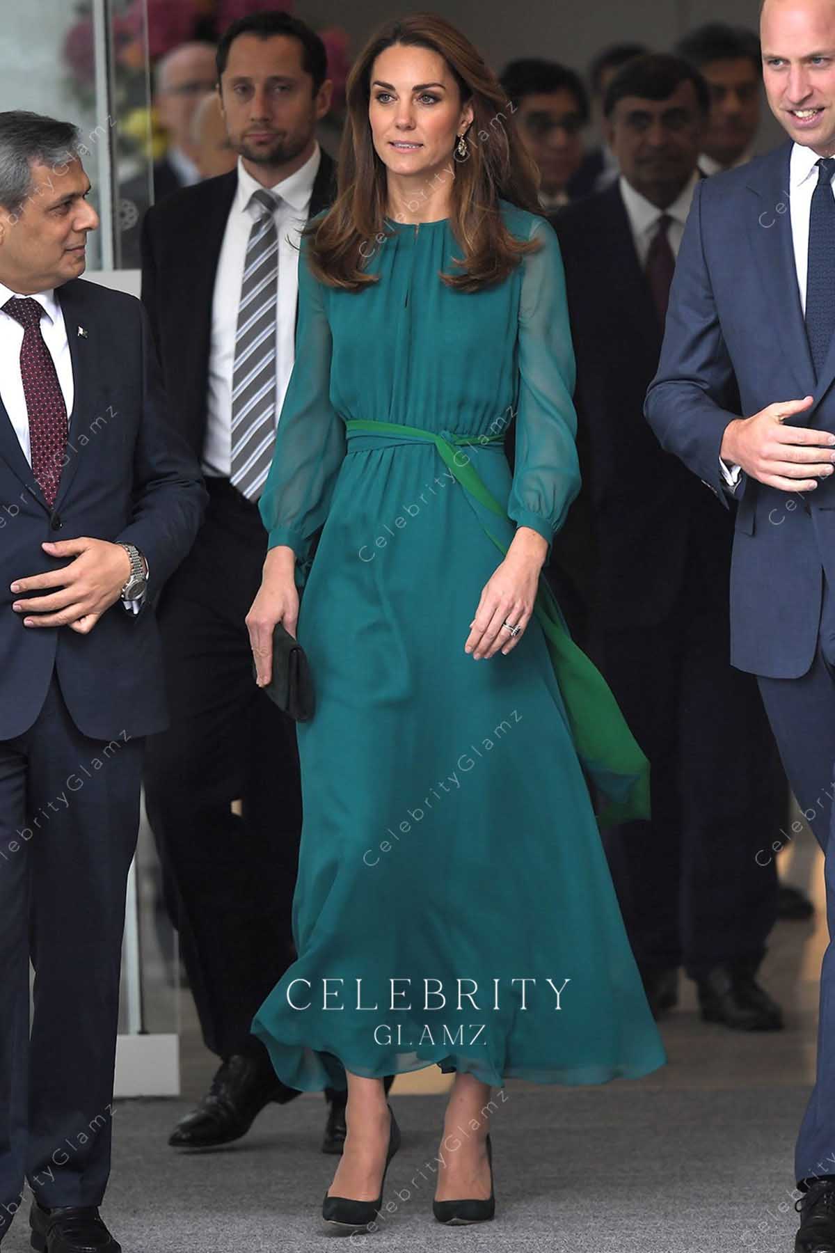 Kate teal sheer long sleeve dress visit aga khan Centre 2019