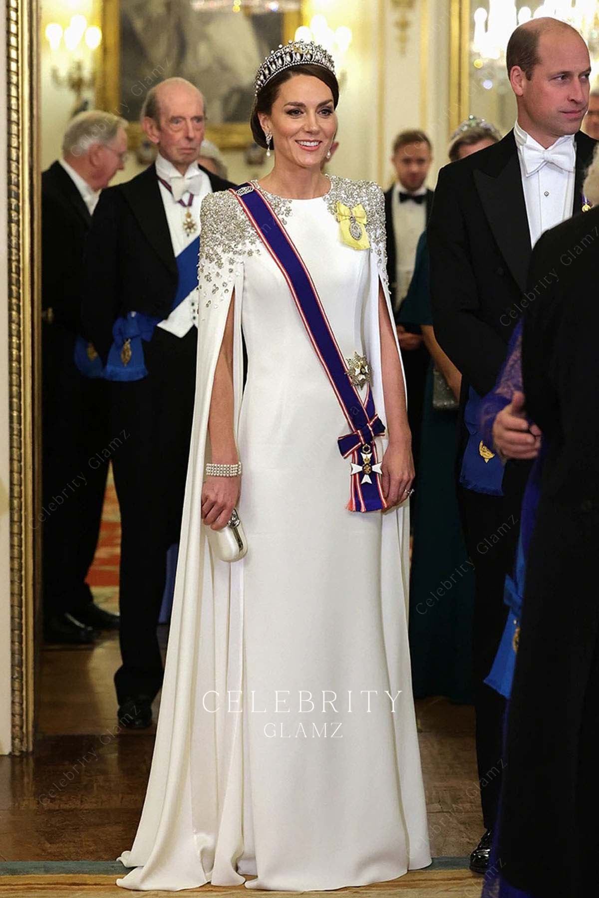 Kate white beaded evening dress