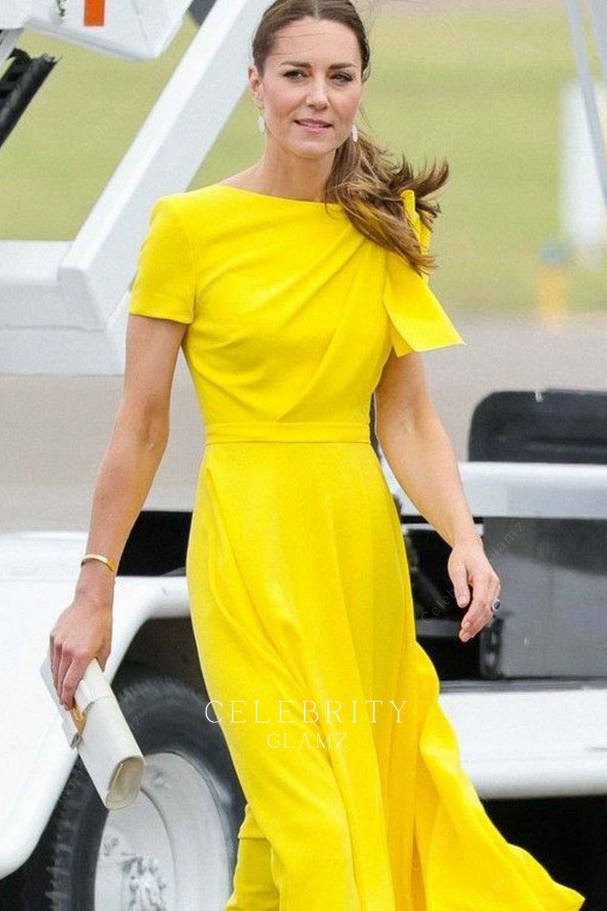Kate yellow crepe formal dress watching Wimbledon final