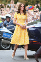 Kate yellow lace a line dress Paris Germany royal tour 2017  
