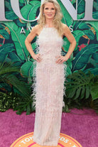 Kelli O'Hara pink floor length prom dress 76th tony awards