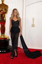 Kelly Ripa black high slit prom dress 2024 Oscars red carpet