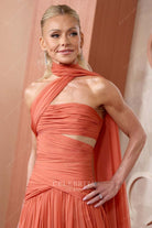 Kelly Ripa pleated chiffon 2025 Oscars red carpet prom dress