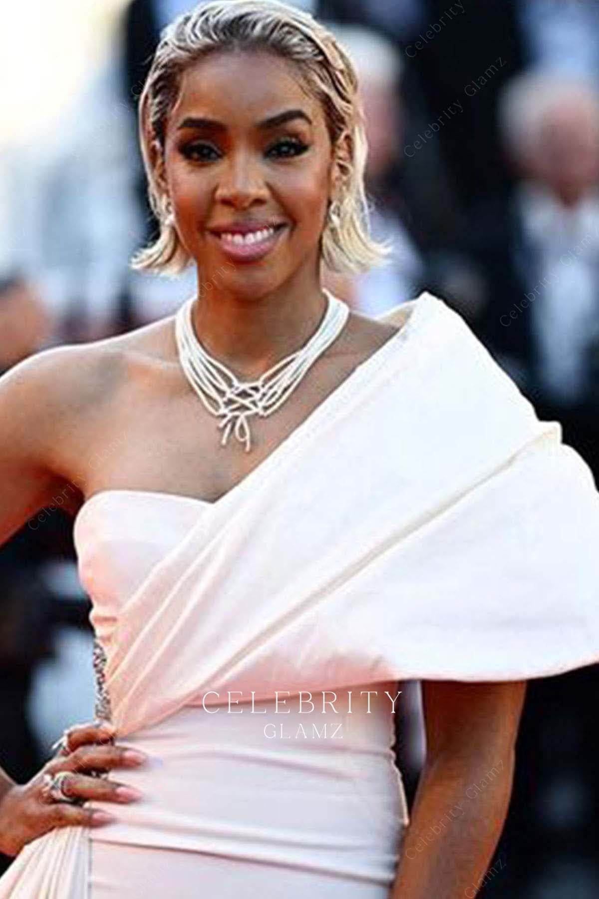 Kelly Rowland ruched one shoulder  formal dress Cannes film festival 2024 