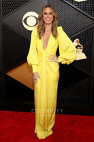 Keltie Knight yellow plunging neck prom dress Grammys red carpet 2024