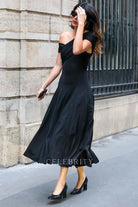 Kendall Jenner black a line dress 2024 sightseeing in Paris