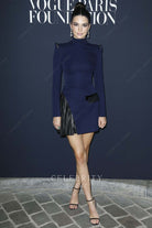 Kendall Jenner dark navy long sleeves prom dress vogue party 2017