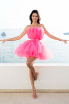 Kendall Jenner hot pink strapless mini prom dress AMFAR Cannes gala 2019