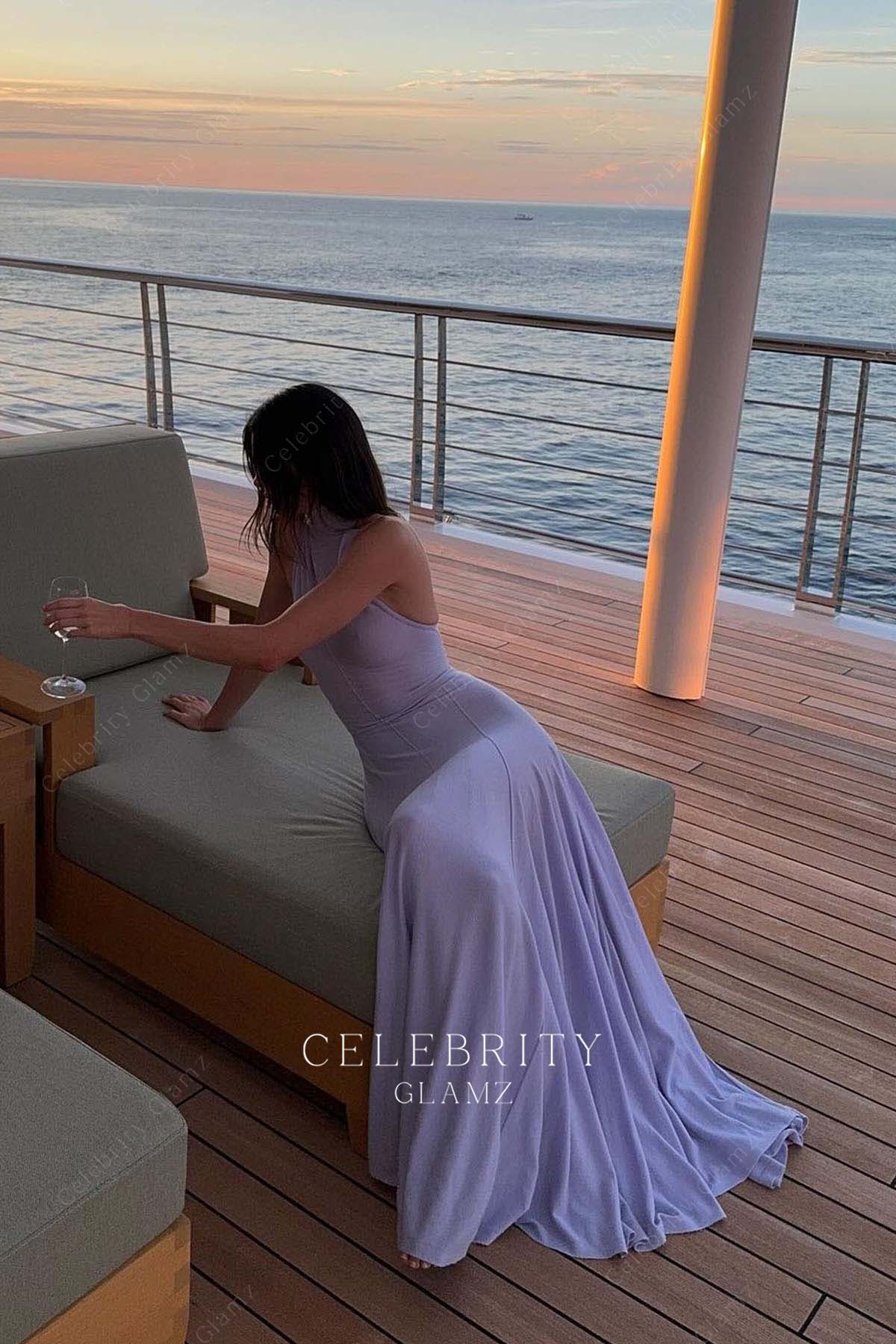 Kendall Jenner lilac high neck dress yacht dress 2024