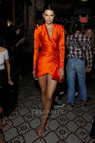 Kendall Jenner orange satin short dress chaos x love magazine party 2018