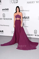 Kendall Jenner plum long train dress Amfar's Cannes gala 2015 
