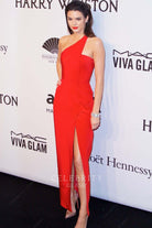 Kendall Jenner red one shoulder dress 2015 AMFA New York gala