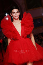 Kendall Jenner ruffled sleeves dress H&M show 2019