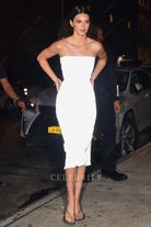 Kendall Jenner white knee length dress celebrating her 818 tequila 2022
