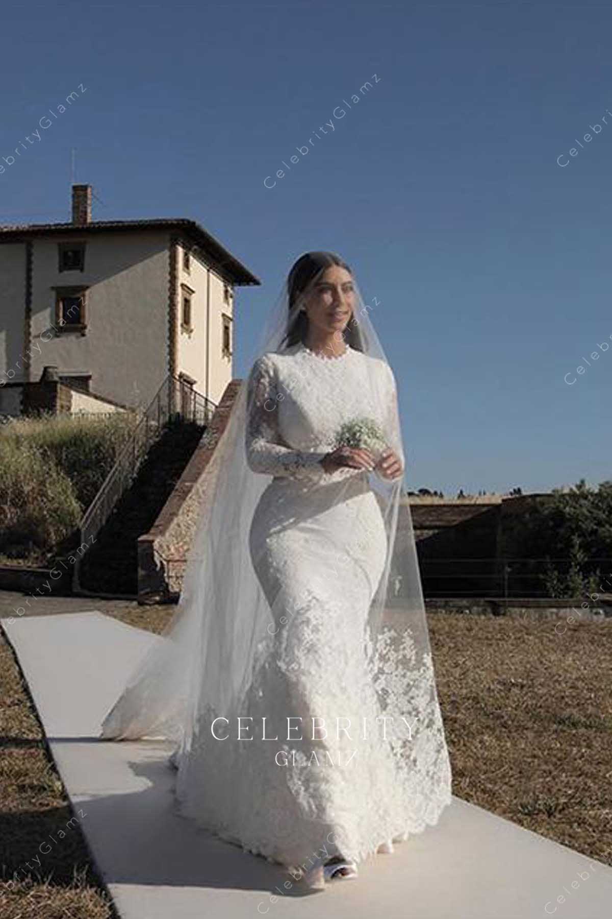 Kim Kardashian crew neck lace bridal dress