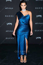 Kim Kardashian ink blue asymmetrical dress 2014 Lacma art film gala