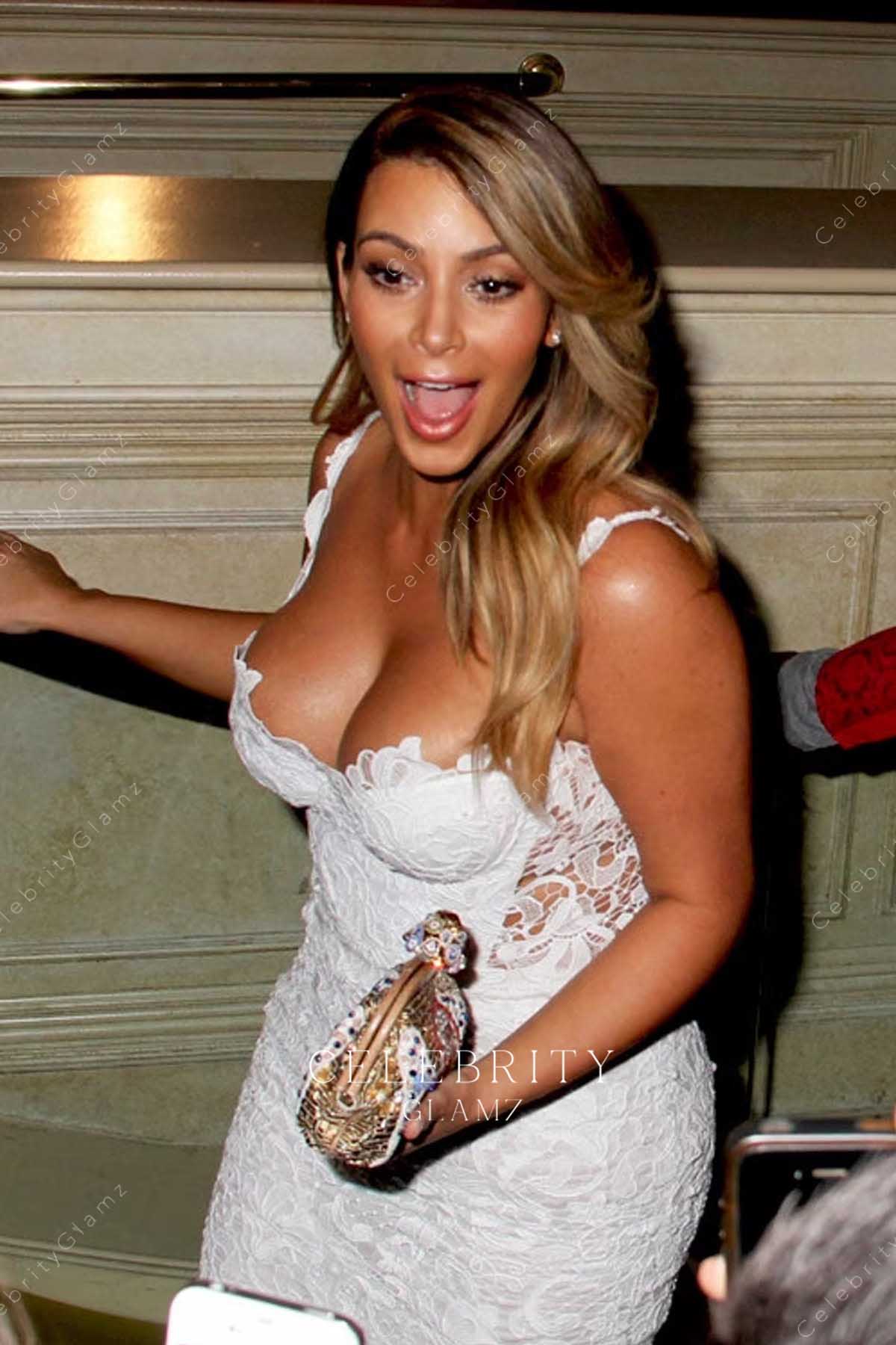 Kim Kardashian lace straps 33rd birthday lace dress