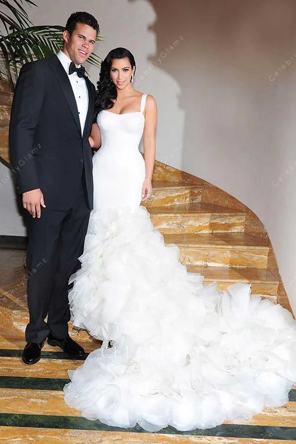 Kim Kardashian mermaid chapel train wedding dress 