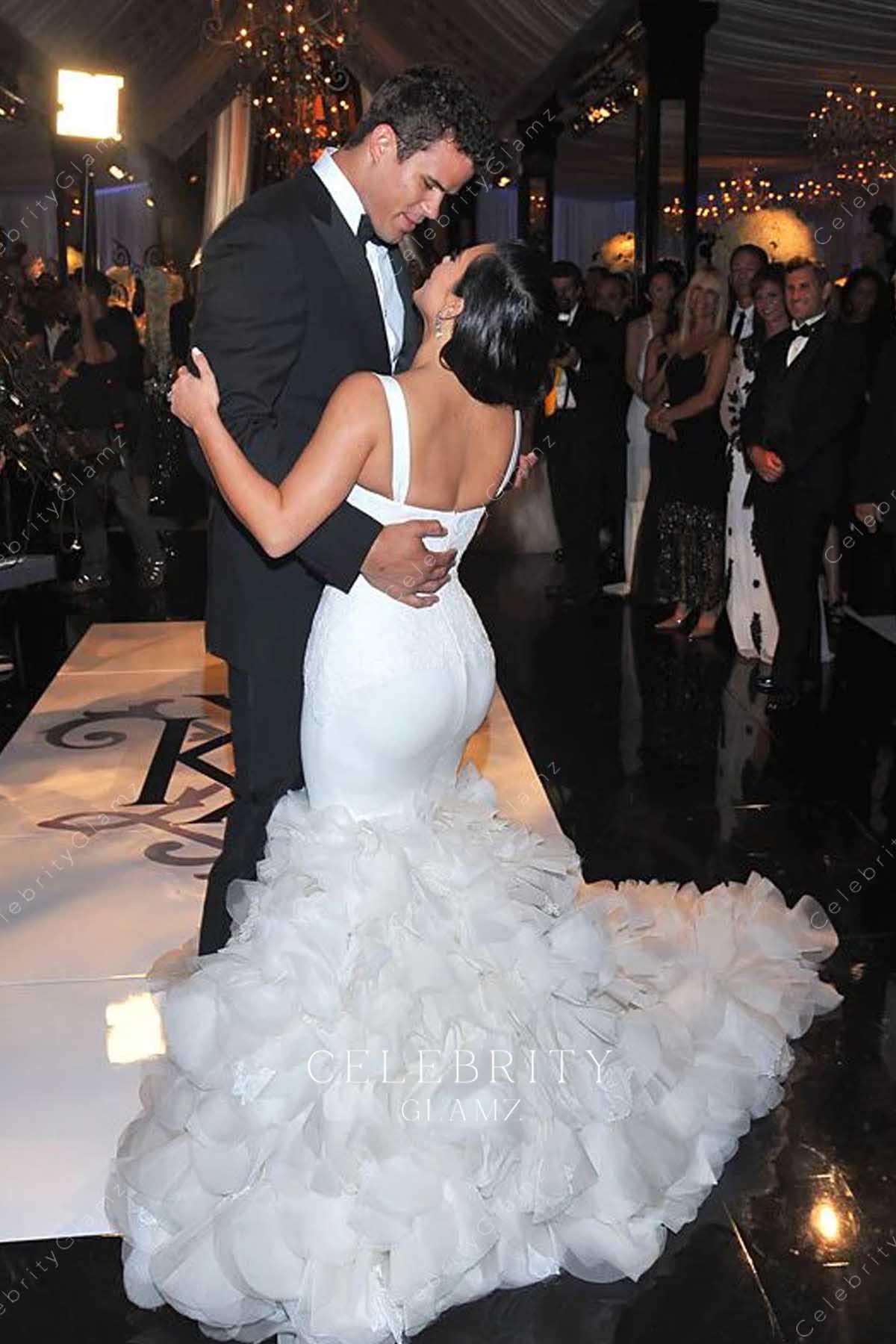 Kim Kardashian ruffled trumpet wedding dress 