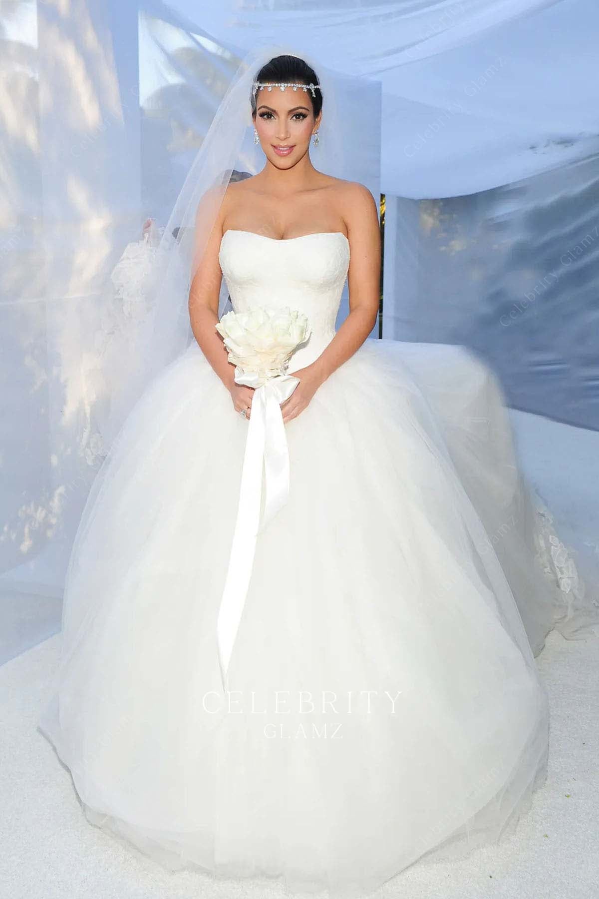 kim kardashian v neck 1st wedding ballgown