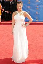 Kim Kardashian white chiffon formal dress 2010 Emmy awards  