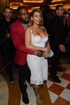 Kim Kardashian white lace knee length dress 33rd birthday