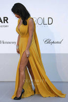 Kim Kardashian yellow high slit dress Amfar's cinema against aids 2012