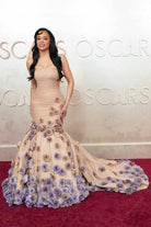 Kristy Sarah Scott pearl pink 2025 Oscars red carpet chapel train dress