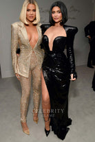 Kylie Jenner black glitter slit dress diddy's 50th birthday party 2019