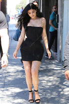 Kylie Jenner black mini length strapless celebrity dress