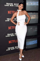 Kylie Jenner white dress look mom i can fly premiere 2019