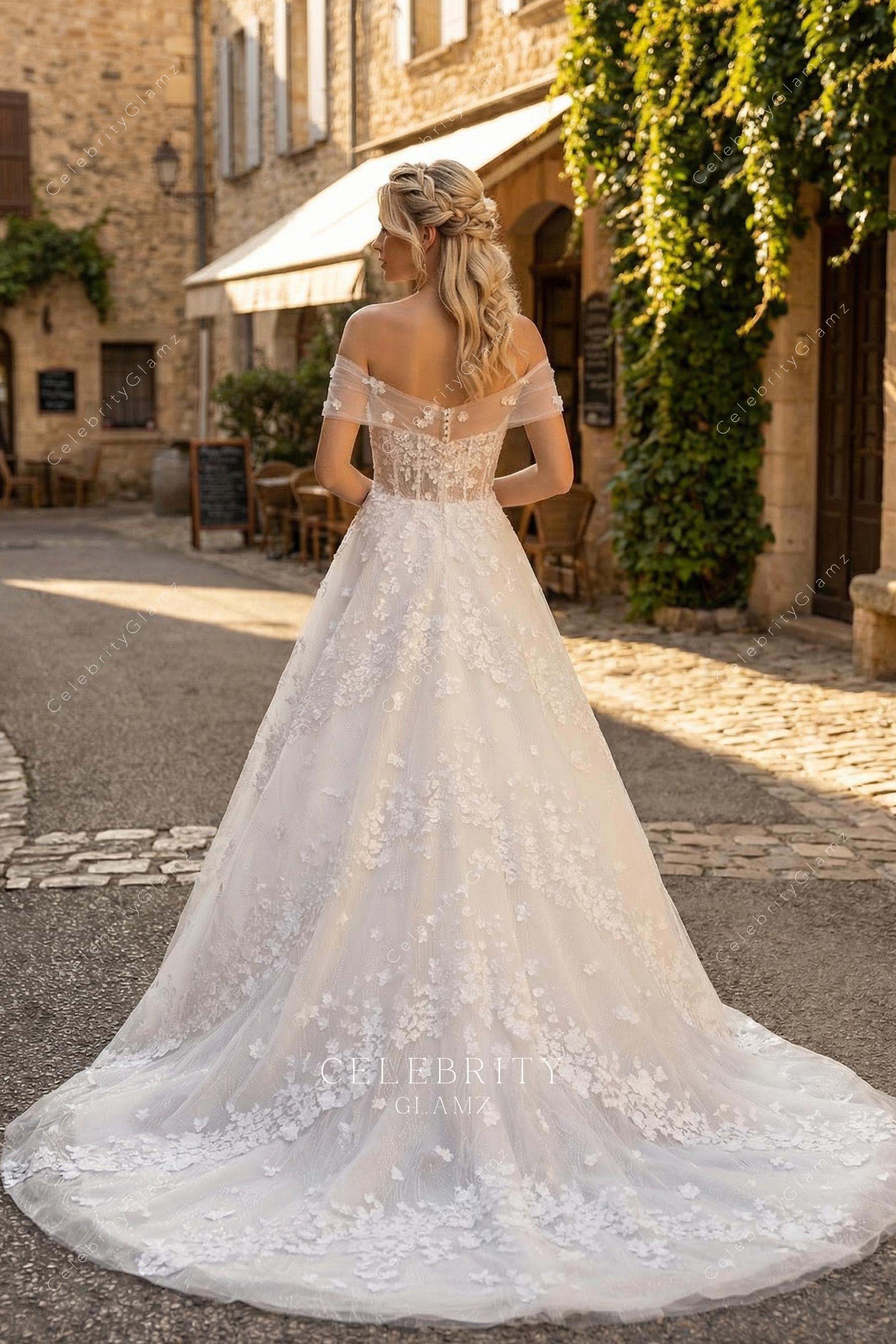 lace a line chapel train bridal dress