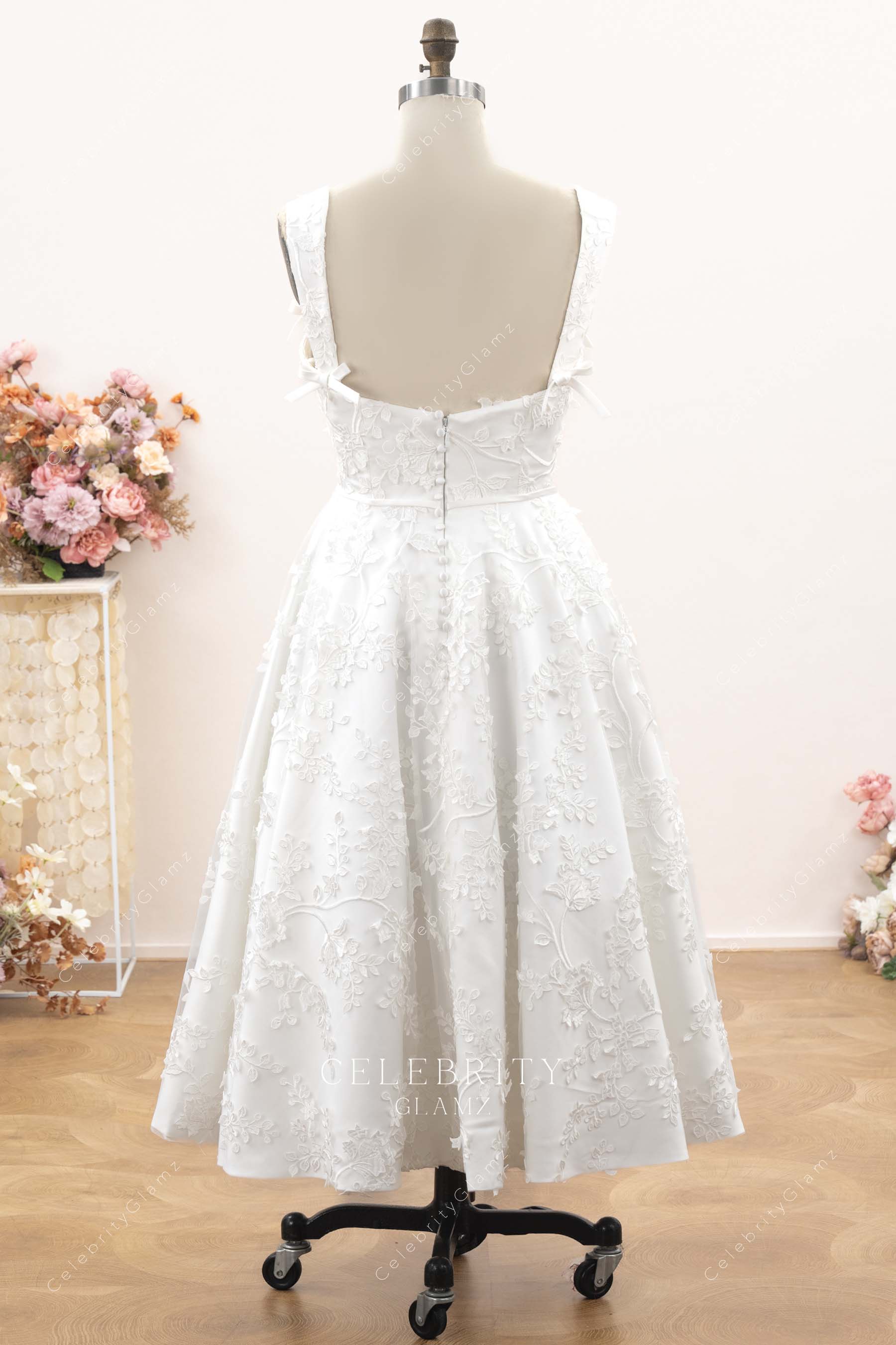 lace a line tea length bridal dress