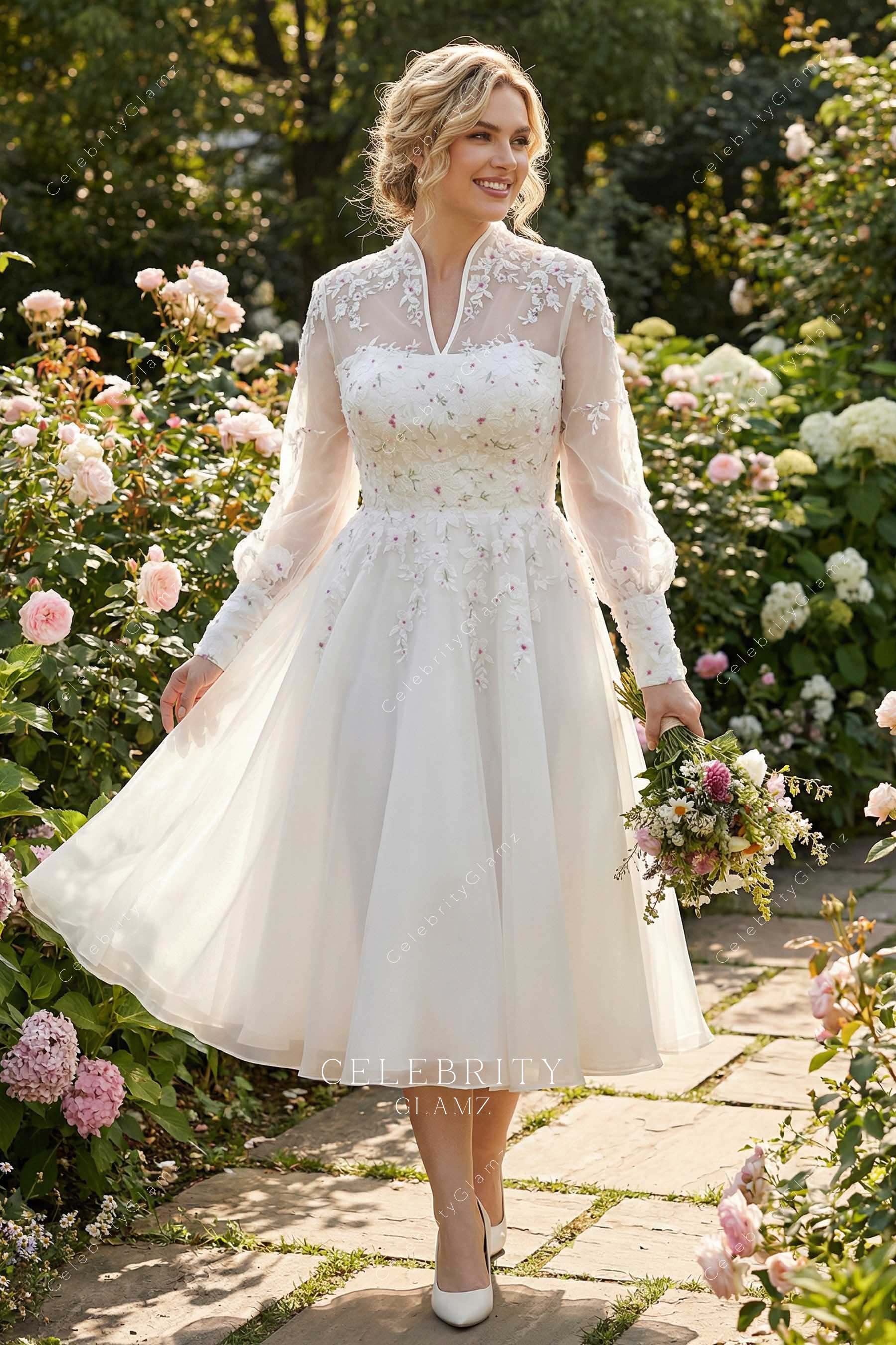 lace appliques a line wedding dress