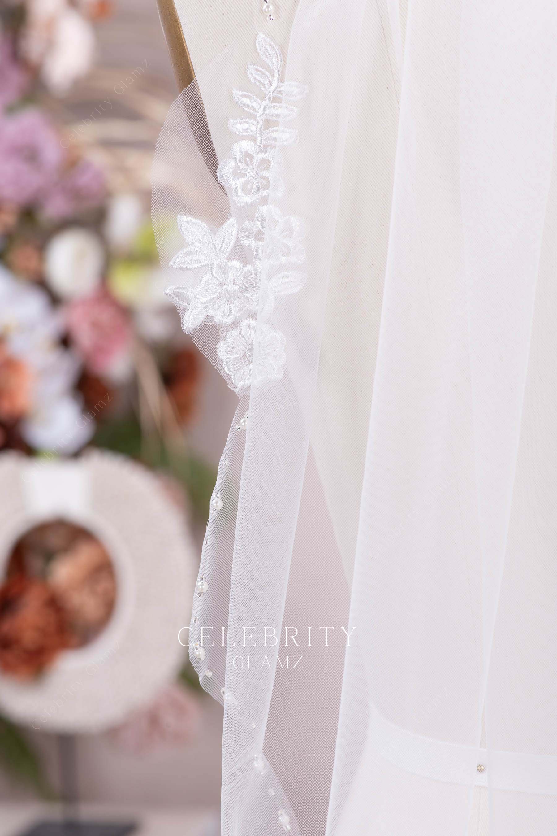 lace appliques tulle bridal veil