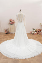 lace chiffon boho long train wedding dress
