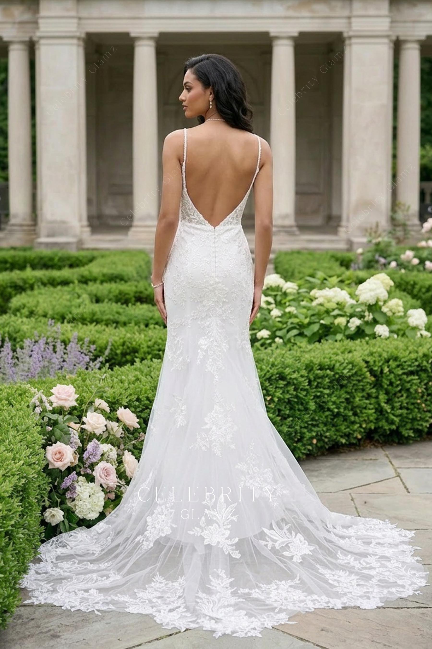 lace curved hem mermaid bridal dress