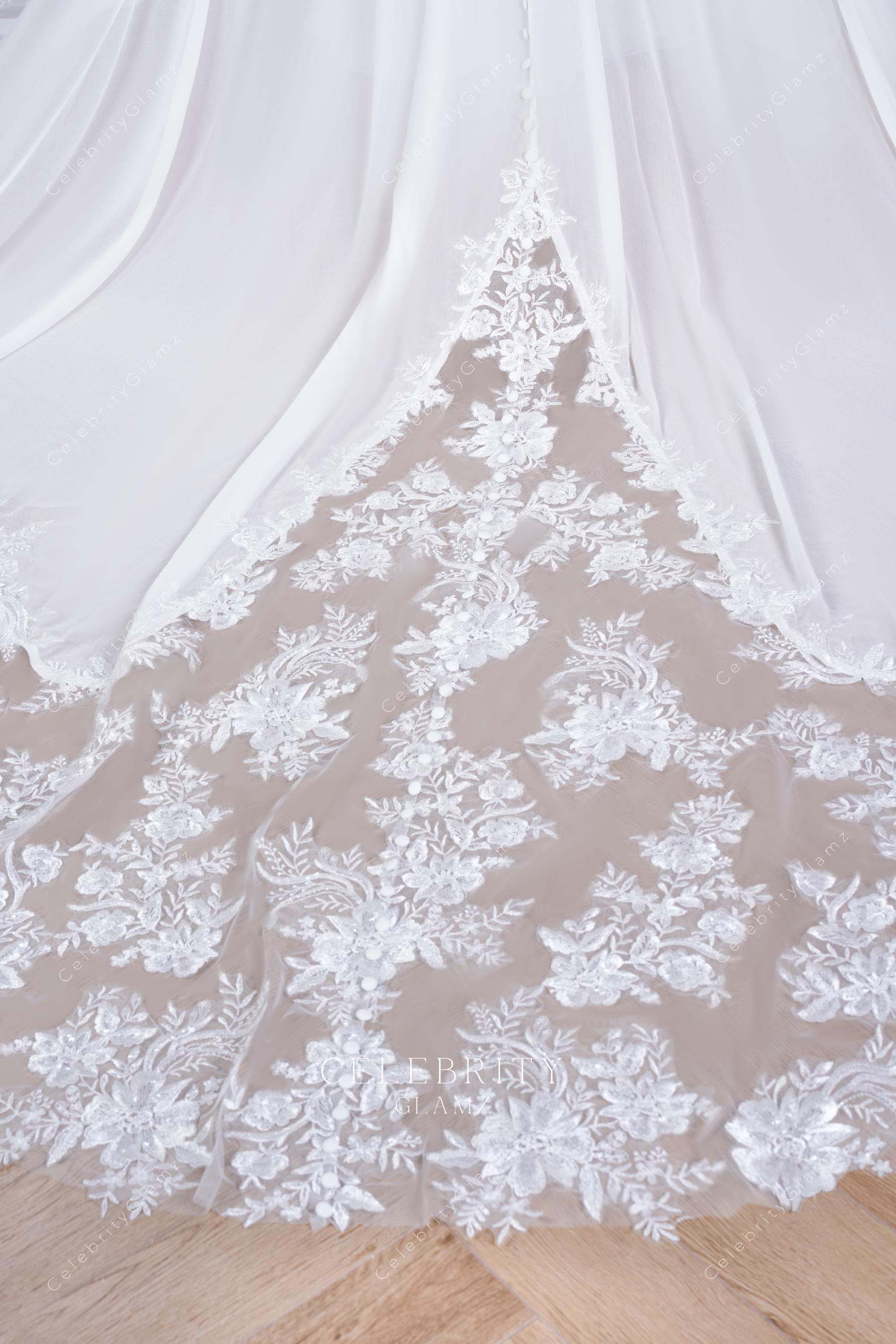 lace godet train wedding dress