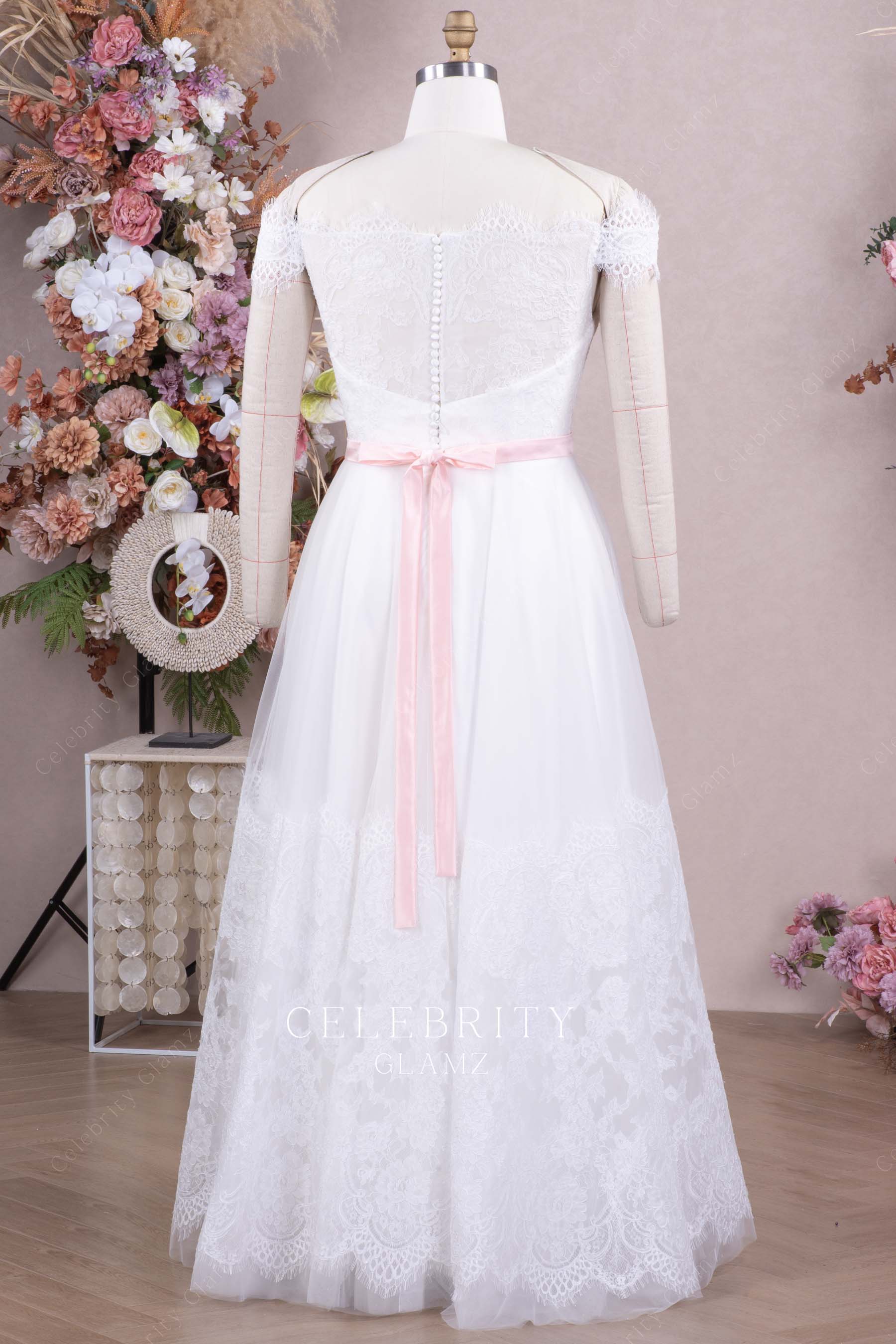 lace illusion back bridal dress