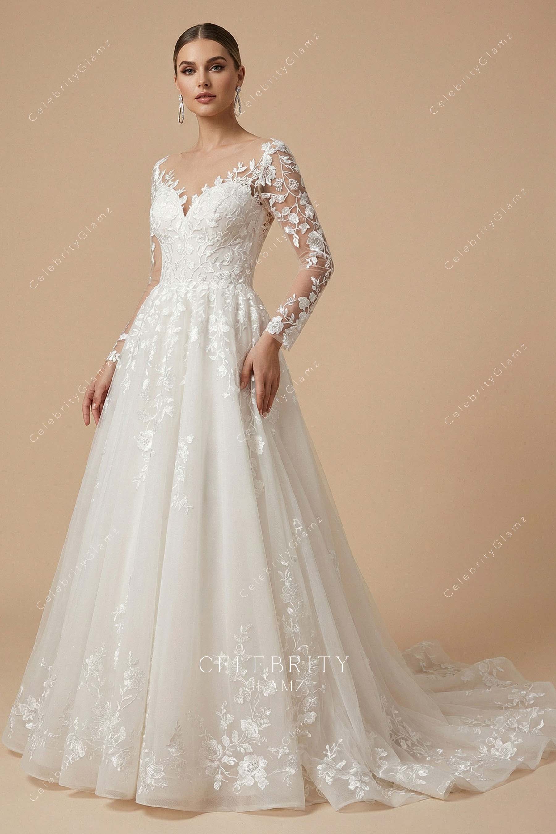 lace long sleeves wedding dress