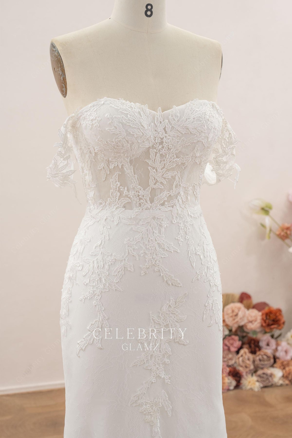 lace off the shoulder mermaid wedding dress