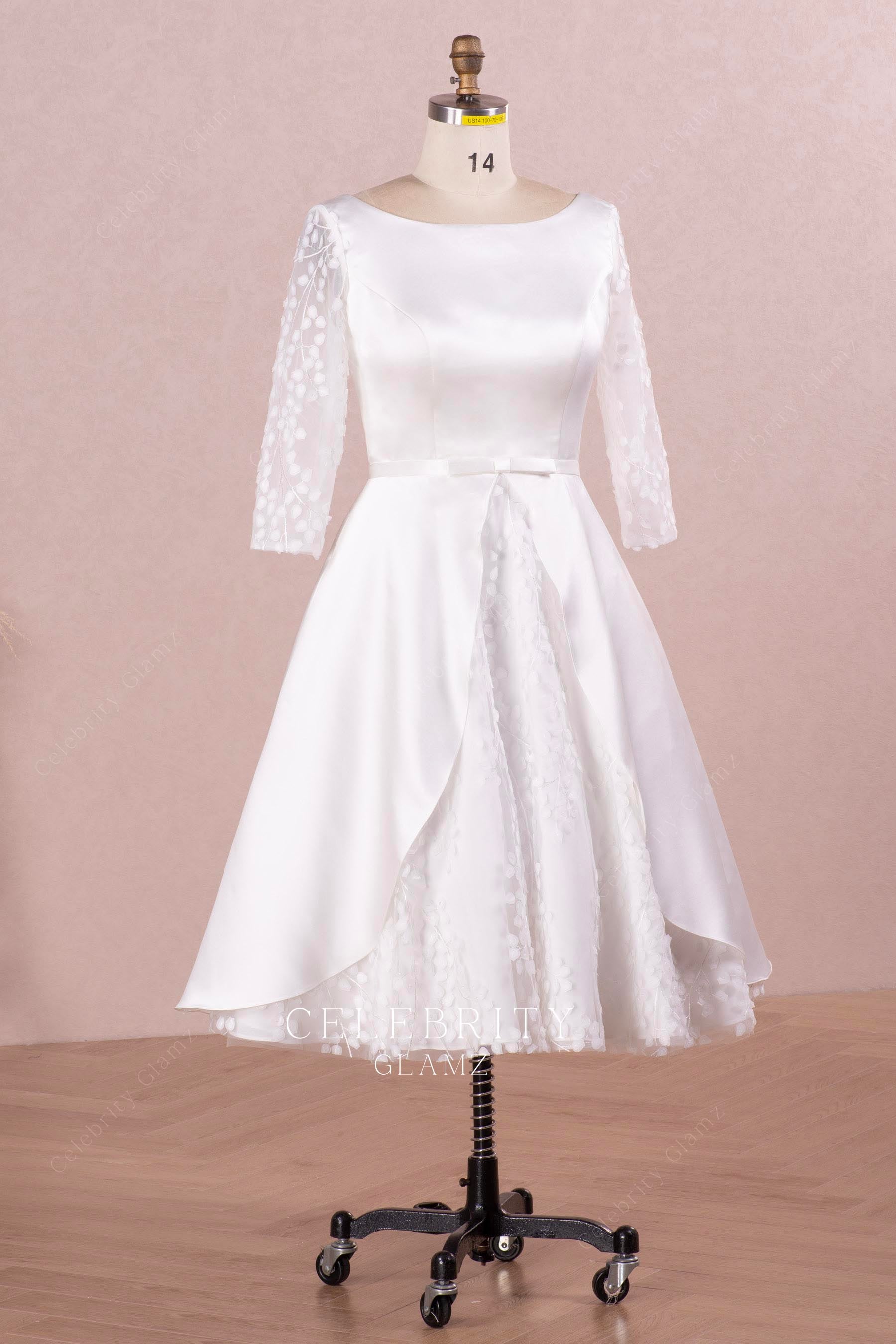 lace sleeve tea length wedding dress