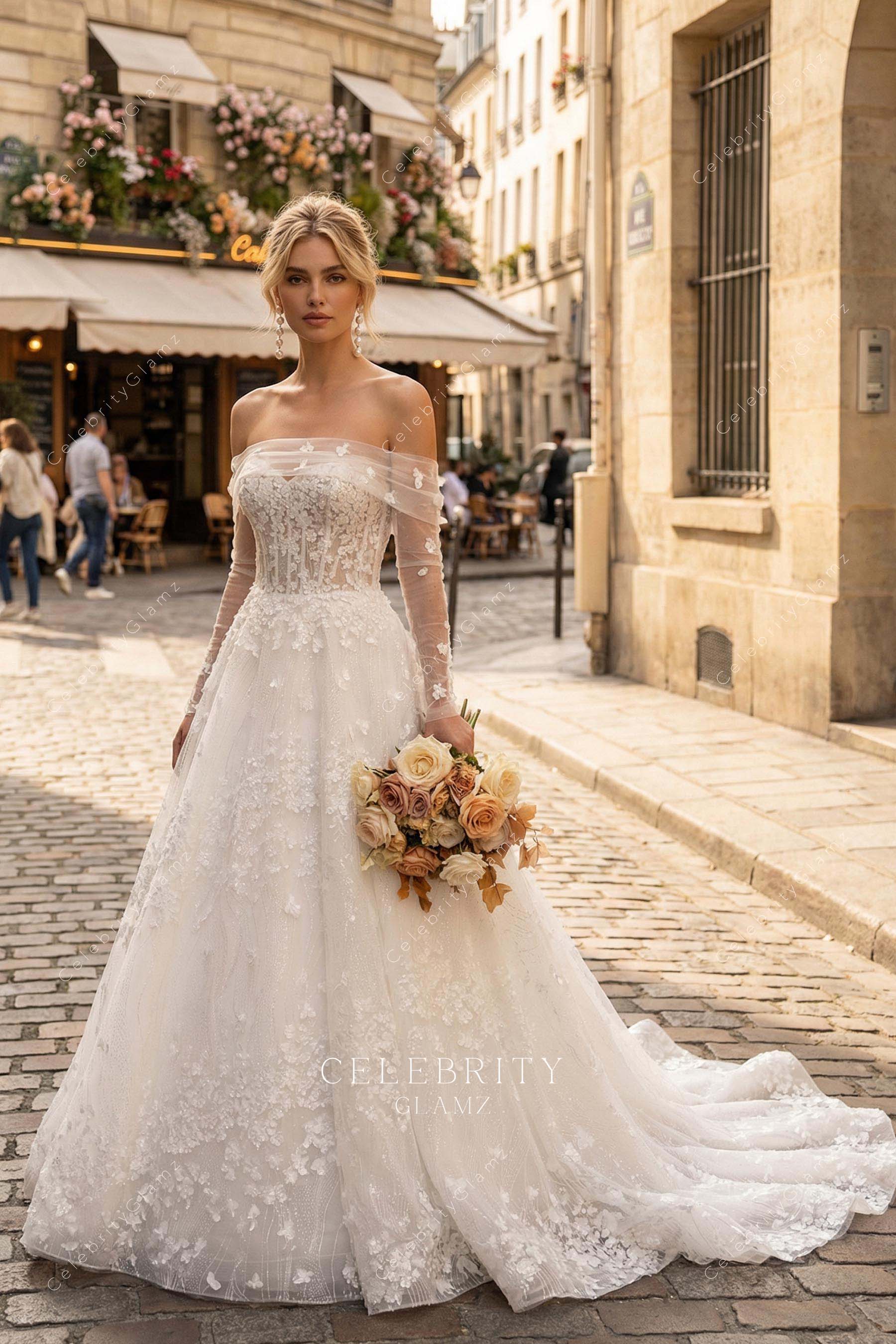 lace strapless a line bridal dress