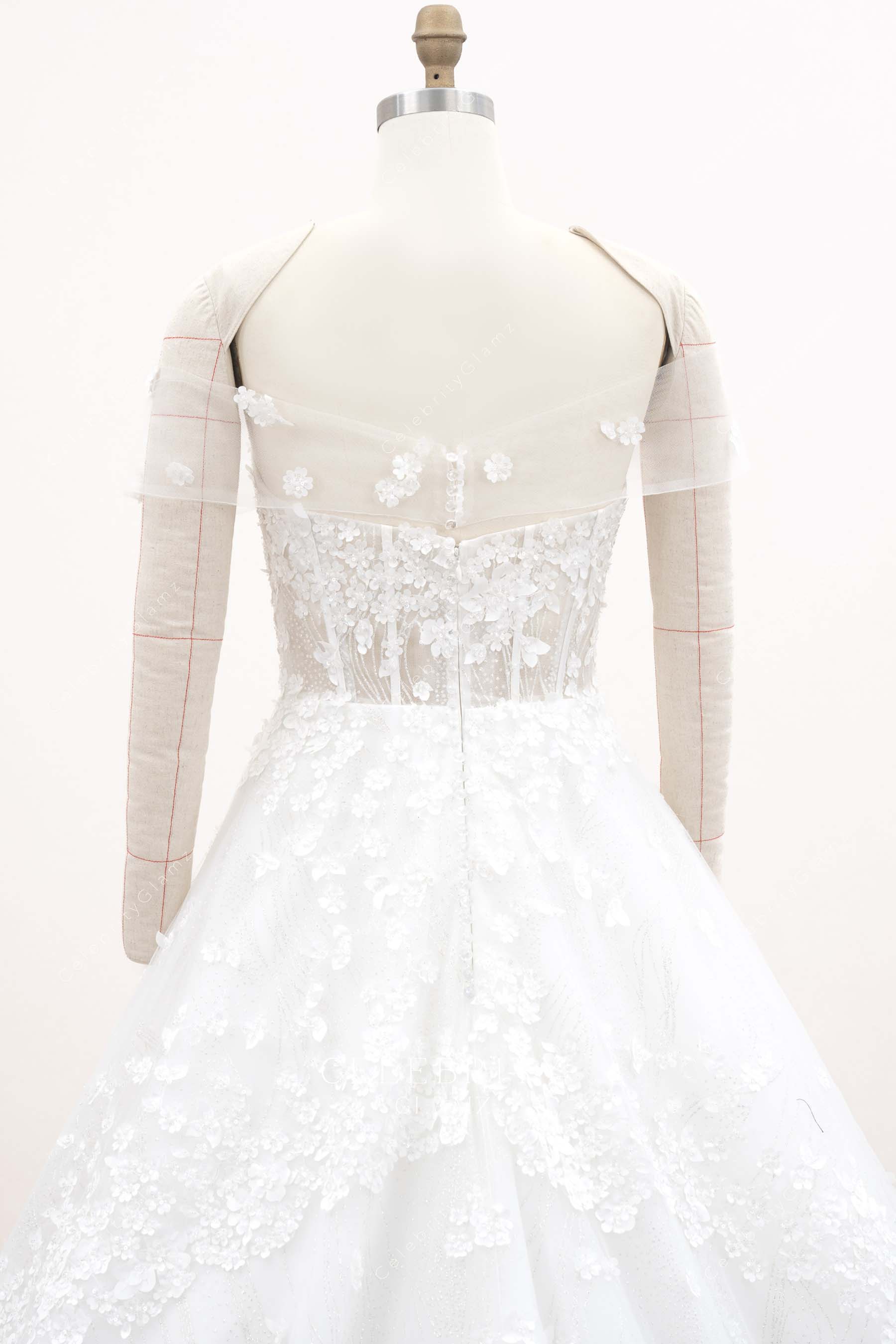 lace strapless illusion back bridal dress