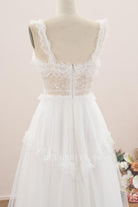 lace straps open back wedding dress